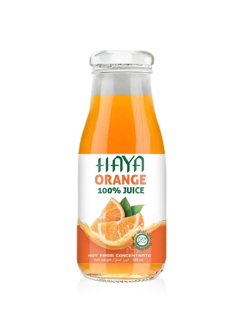 Haya 100% Natural Orange Juice 280ml in Glass Bottle – No Added Sugar, Fresh Citrus Drink