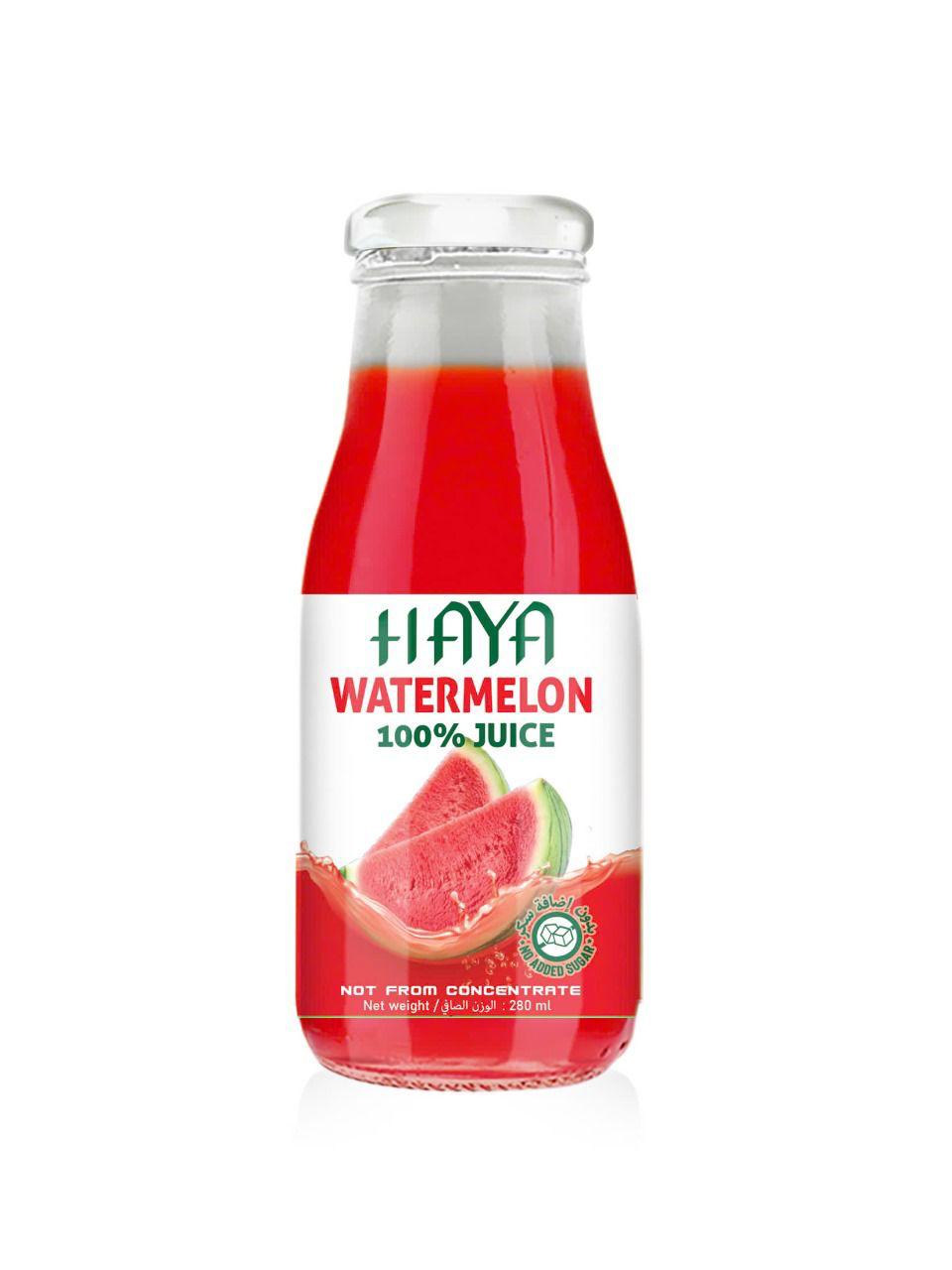 Haya 100% Natural Watermelon Juice 280ml Glass Bottle – Refreshing Summer Fruit Drink with No Added Sugar