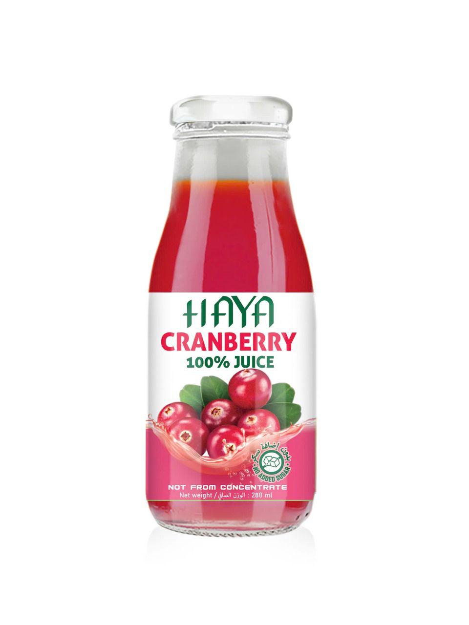 Haya 100% Natural Cranberry Juice 280ml in Glass Bottle – Tart & Fruity Antioxidant-Rich Drink