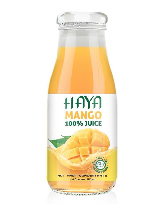 Haya 100% Natural Mango Juice 280ml in Glass Bottle – Sweet & Tropical Fruit Drink with No Added Sugar